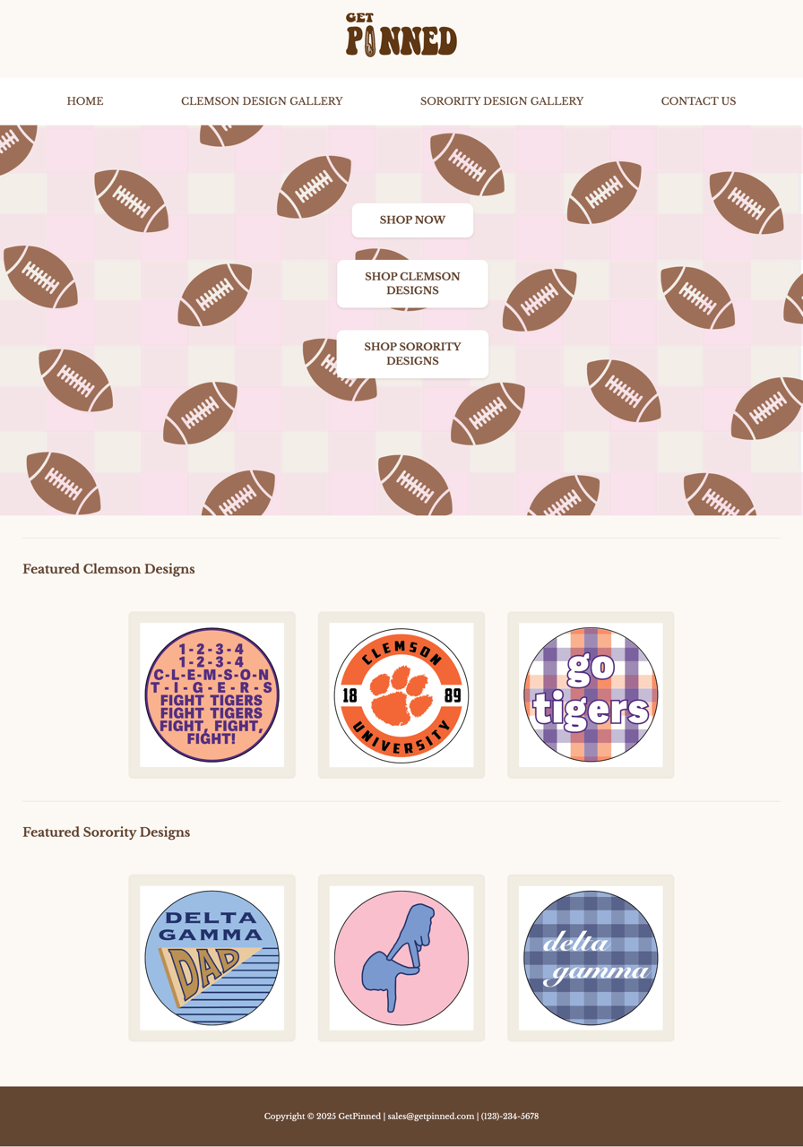 Gameday pin website homepage