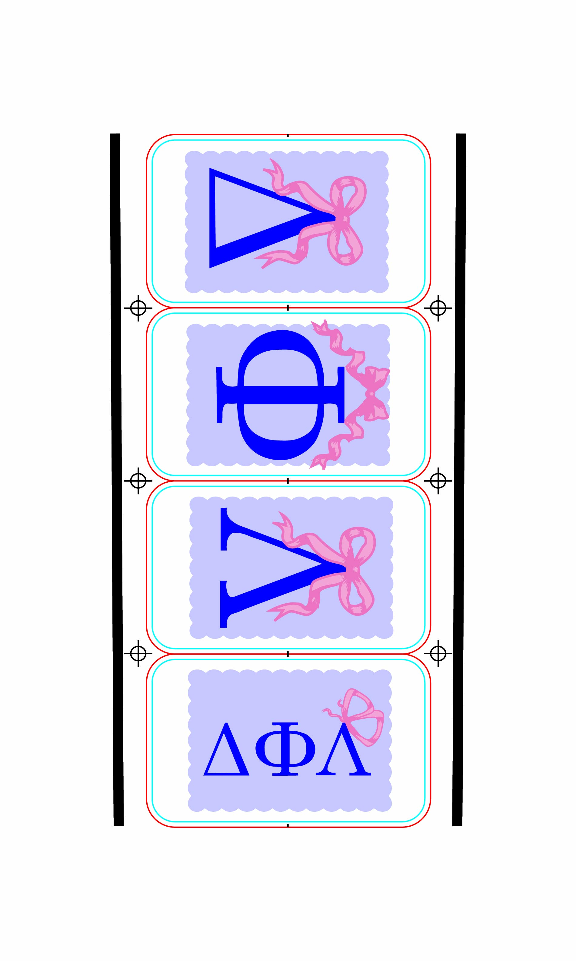 Flexography dieline with Delta Phi Lambda in greek letters