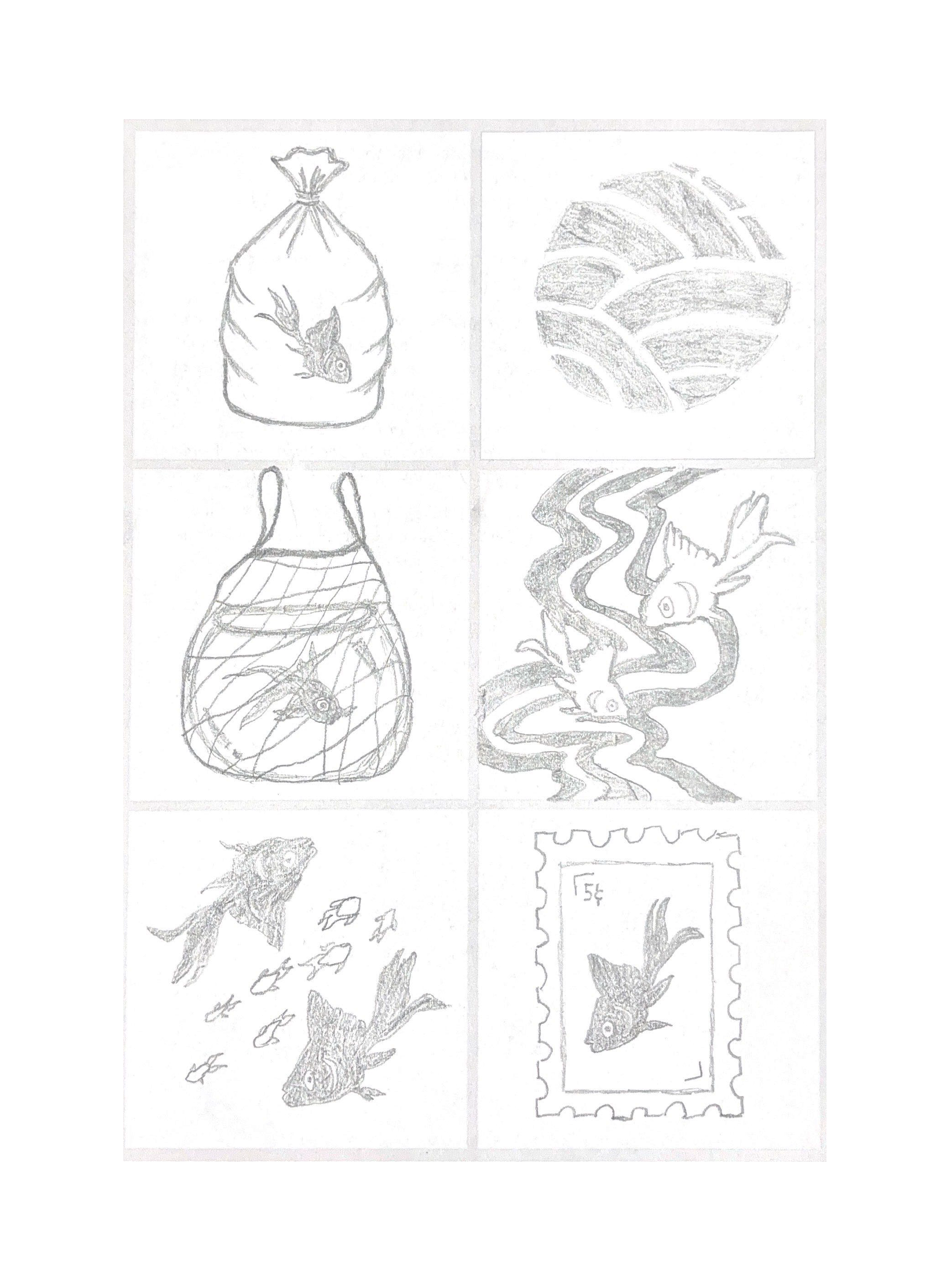 Goldfish inspired sketches on paper.