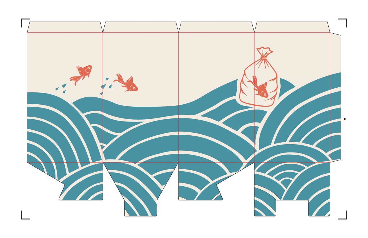 Bottom half of the packaged box with registration marks.